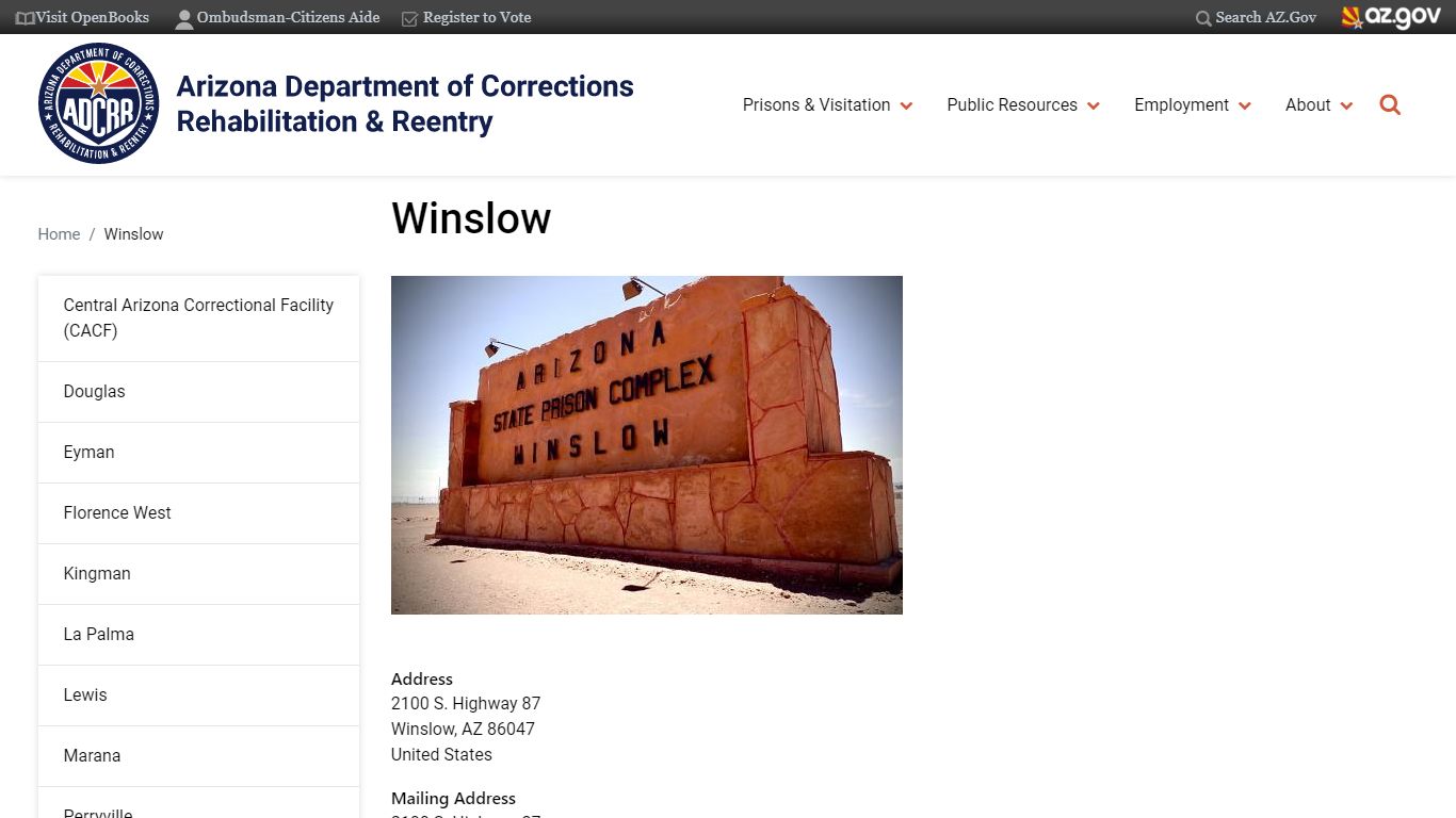 Winslow | Arizona Department of Corrections, Rehabilitation & Reentry